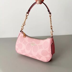 Coach Pink Logo Clutch with Gold Accents